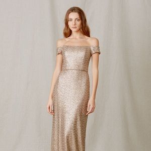 Amsale Sian gold sequin dress